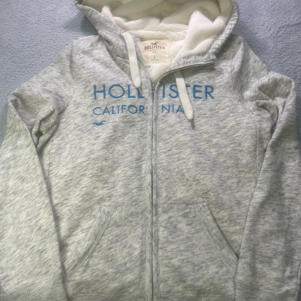 Vtg Y2K Hollister Sherpa  Lined Full Zip Hoodie Men Large Preppy